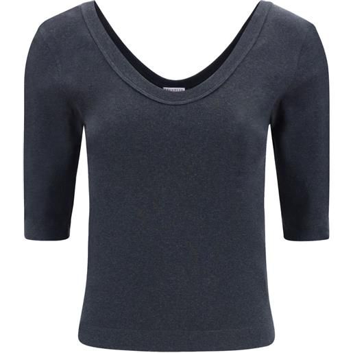 Brunello Cucinelli t-shirt a coste - grigio
