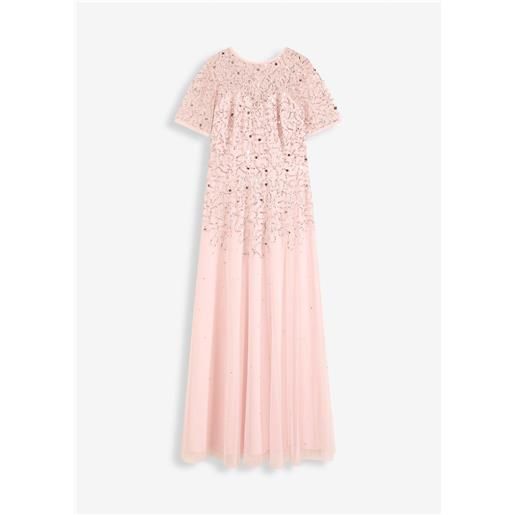 bonprix abito lungo in tulle delicato con ricami e paillettes-rosa