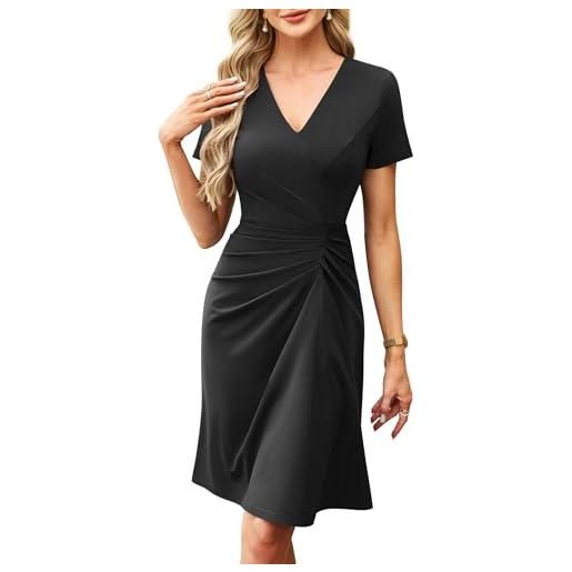 Amoretu abito avvolgente elegante da donna, a maniche corte, scollo a v, linea midi a
