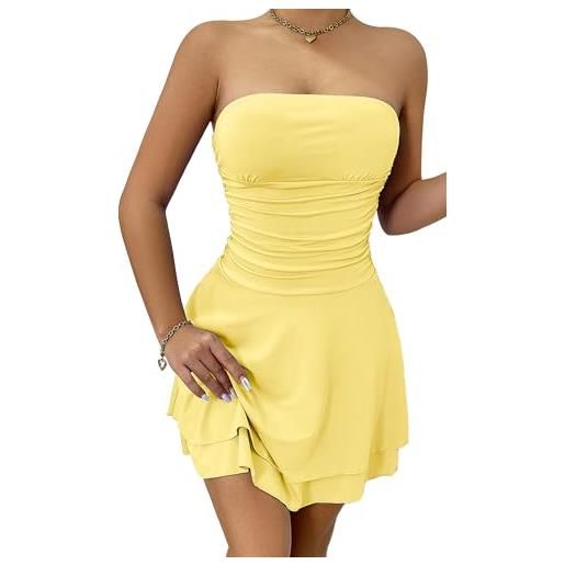 AIEOE estate eleganti mini abiti con doppio orlo a-line signore sexy corti cocktail guaina per donne party club taglia l giallo