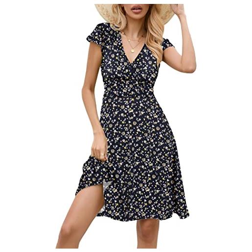 Zeagoo vestito donna estivo scollo a v maniche corte abito | elegante curvy, al ginocchio vestiti