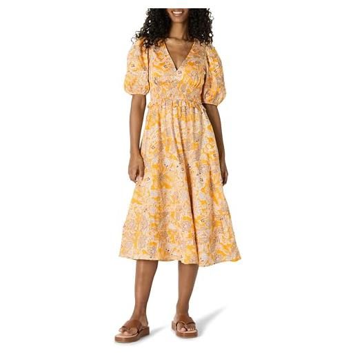 Amazon Essentials donna abito midi in raso di cotone con busto aderente e gonna svasata, maniche a sbuffo e scollo a v