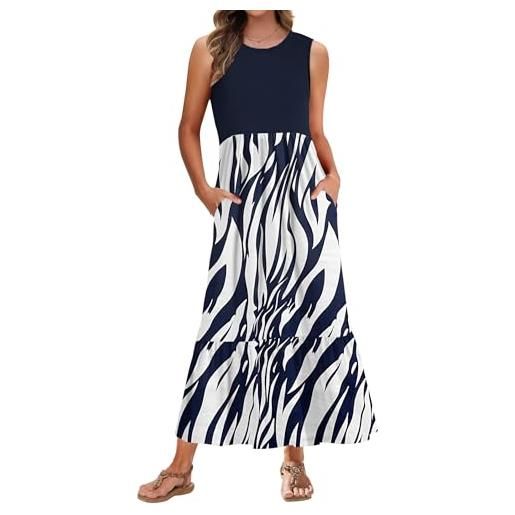 PLMOKEN abito lungo estivo casual da donna senza maniche