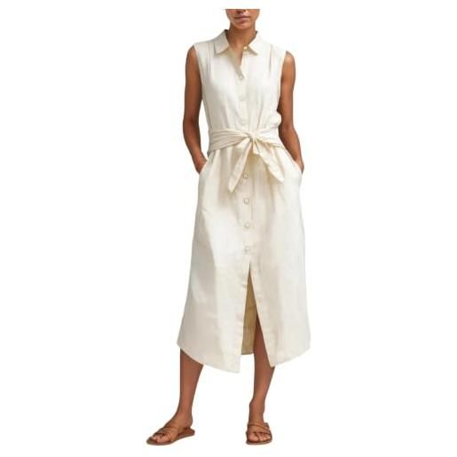 Generico maxi abiti casual da donna in cotone lino elegante abito senza maniche con colletto con bottoni aperti sul davanti abito estivo lungo a camicia leggero moda traspirante vestiti primavera e76