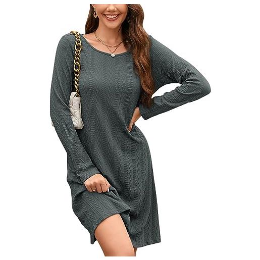 STYLEWORD abito maglione da donna manica lunga girocollo t-shirt abiti abito lavorato a maglia a costine abito a tunica tinta unita casual(grigio scuro, xl)