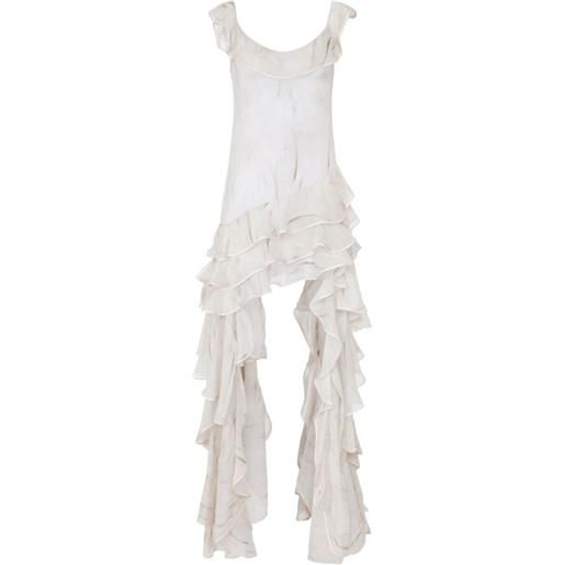 Elisabetta Franchi abito in georgette con stampa piume - toni neutri