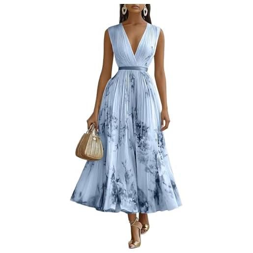 Generico abito lungo estivo donna elegante cerimonia vestito matrimonio invitata primavera boho chic chiffon scollo a v sexy maxi taglie forti curvy lino cotone casual mare spiaggia vacanza moda 2026 (a11, xl)