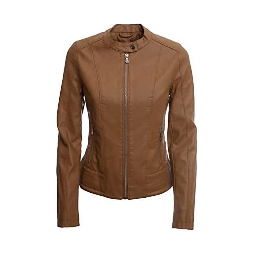 JOPHY & CO. giacca corta donna ecopelle con tasche, cerniere e scollo coreana (cod. 8820) (cuoio (cod. 8820), xl)