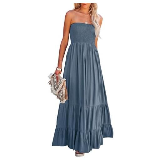 R.Vivimos abito estivo da donna, stile boho, senza spalline, maxi abito arricciato con volant