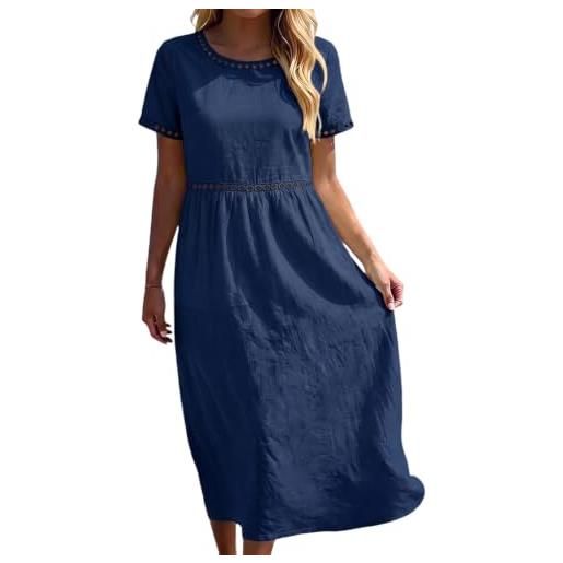 Onsoyours vestito estivo donna lungo bohémien elegante maniche corte abito in cotone lino casual chic scollo rotondo a-linea leggero e traspirante midi abiti da spiaggia vacanza