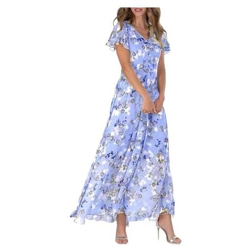 Generico vestito casual estivo donna maniche corte abito con stampa floreale vestito da spiaggia scollo a v abito bohemien abiti lungo primavera vestiti chiffon con volant taglie forti (02-purple, xxl)