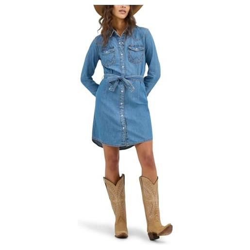 Wrangler women's retro long sleeve western snap dress, mid denim, x-large