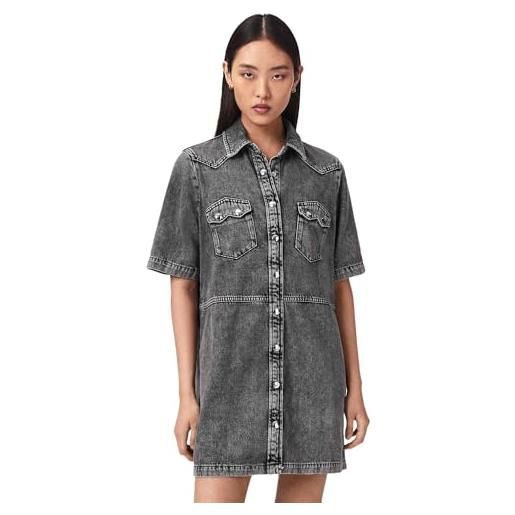 AllSaints abito in denim rock da donna abito lungo, grigio lavato, uk 8/us 4