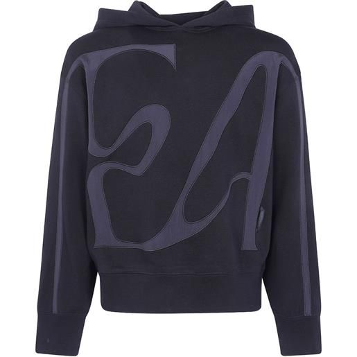 Emporio Armani felpa in jersey di spugna con cappuccio e ricamo ea oversize - nero
