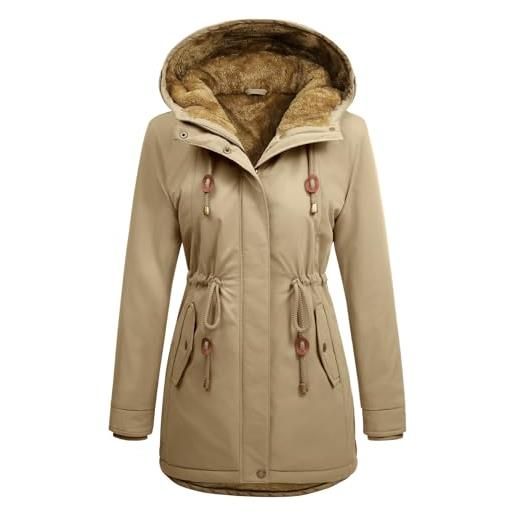 Vancavoo parka donna invernale giubbotto con fodera in pile caldo giacca | parka caldo con cappuccio, vita regolabile, polsini a coste, tasche oblique, zip e bottoni automatici