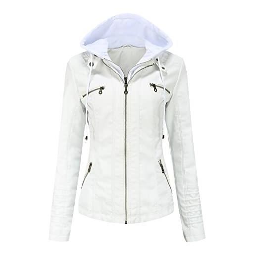 Peuignao giacca similpelle donna giubbotto giubbino ecopelle giacca biker jacket donna giubbotto similpelle faux leather jacket donna giacche ecopelle giacca bikers finta pelle donna con cappuccio bianco l