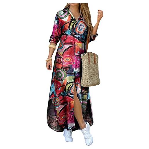 YMING vestito a maniche lunghe casual multicolor da donna color block vestito estivo in denim vintage ty rosso 3xl