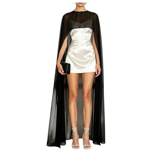 Barbotimer mantello lungo da donna in chiffon, scialle alto, basso, fluido, in rete, per abiti da sera, mantelle da sposa coprono formali