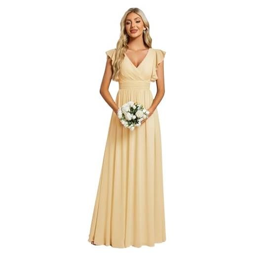 Ever-Pretty abito donna sera con schiena scoperta maniche arricciati chiffon scollo a v pieghe abiti da damigella d'onore elegante es01819-p