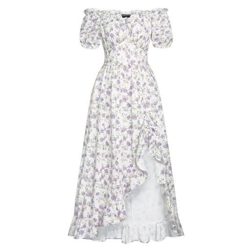 SCARLET DARKNESS abito da donna in stile vittoriano, a maniche corte con volant, in cotone, stampa viola su bianco, xl