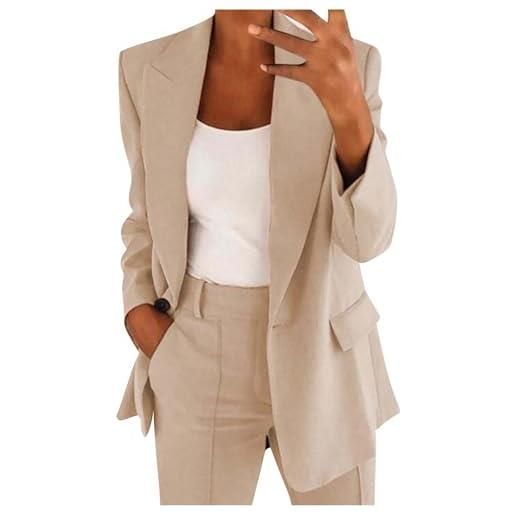 YNRENHNEE completo tailleur donna eleganti curvy pantaloni e giacca da cerimonia blazer a maniche lunghe due pezzi elegante suit ufficio e lavoro