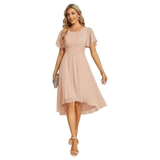 Ever-Pretty abito cerimonia donna maniche a volant chiffon pieghe al ginocchio abito da sera elegante. Elegante arrossire 46
