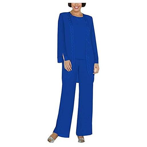 Leader of the Beauty - completo da donna in chiffon, 3 pezzi, con pantaloni, taglie forti, per madre della sposa, vestito formale con giacca a maniche lunghe