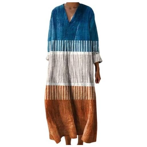 Generico abito lungo donna boho chic in lino scollo a v maniche lunghe, vestito maxi floreale vintage con tasche per spiaggia mare vacanza primavera taglie forti comodo elegante 2026