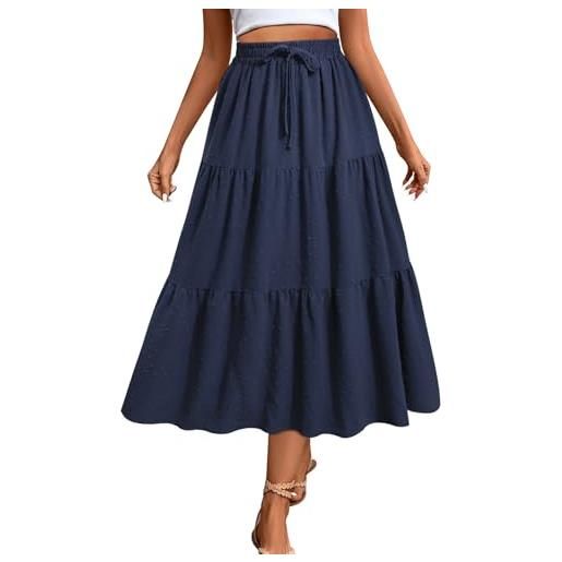 Adigaber maxi gonna lunga donna vita elastica boho gonne lunghe estive con tasche e coulisse punto svizzero a-linea gonna