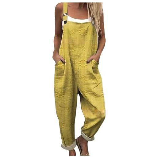 Generico salopette donna estiva lunga elegante tuta jumpsuit intera curvy casual moda stampa jumpsuits comoda larga pantaloni da lavoro con tasca leggera baggy, salopettes da casa playsuit da mare