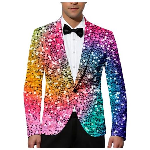 WAZHAKU blazer con paillette, giacca da uomo con brillantini, colore oro, slim fit, feste, smoking, carnevale, costume da uomo, costume da discoteca, elegante motivo di carnevale