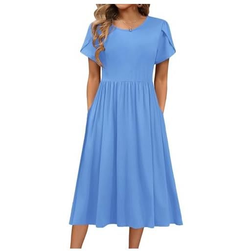 Hotouch vestito donna maniche corta abito vita alta elegante casual vestiti elasticizzato vestito
