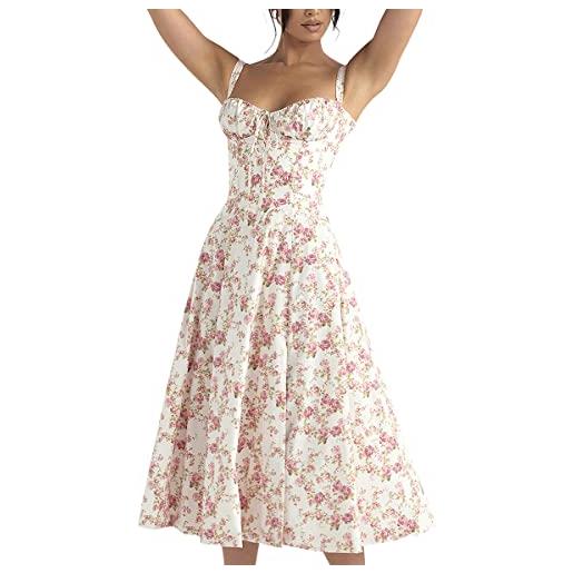 Odizli abito estivo da donna, sexy, senza maniche, con spalline sottili, stile bohémien, floreale, con spacco