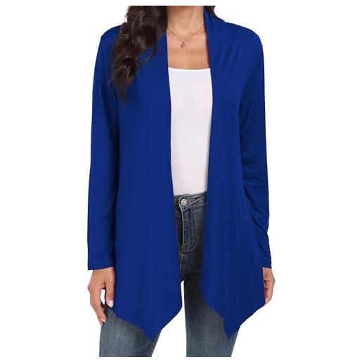 QIXING cardigan leggero da donna, lungo, sottile, elegante, con tasche con volant drappeggiati
