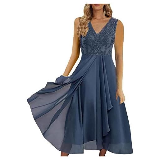 HAOLEI vestito lungo estivo donna elegante abito donna elegante estivo maniche medie vestito cerimonia in pizzo abito lungo vita alta abito alla moda per festa compleanno nozze vestito donna damigella