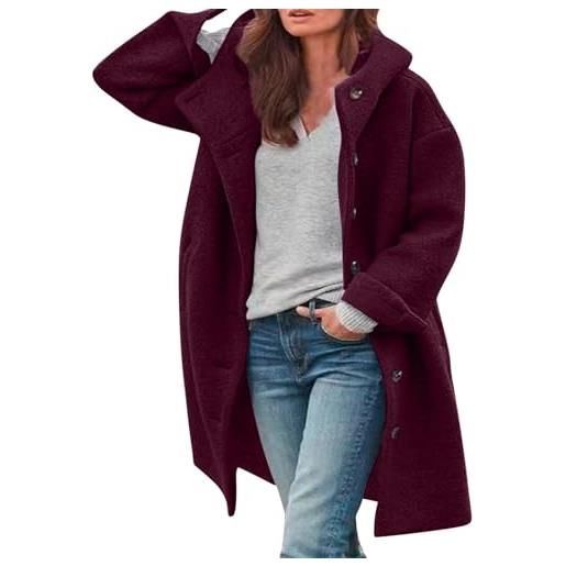 Generic cappotti di lana da donna, cappotto invernale da donna, taglie forti, trench da donna, a maniche lunghe, giacche invernali con cappuccio, tinta unita, con tasche, cappotto di lana con bottoni