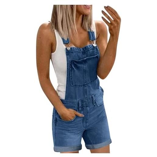 Generisch salopette da donna corte, in jeans, estivi, con fibbia, oversize, in denim, vintage, senza maniche, con tasche, alla moda, casual