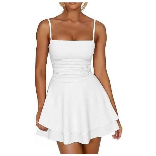 Sukiglam vestito donna corto sexy spaghetti strap mini abito estivo senza maniche scollo quadrato vestito elegante vita alta a line abiti a pieghe casual bodycon vestiti da sera cocktail discoteca