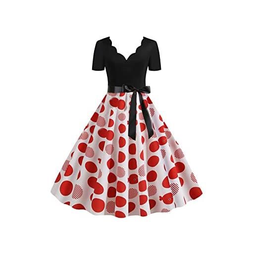 YMING vestito a manica corta per le donne vestito vintage con scollo a v audrey hepburn abito da festa bianco rosso a pois 3xl