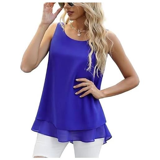 YGJIEGENG canotte da donna senza maniche in chiffon a doppio strato camicetta casual tunica