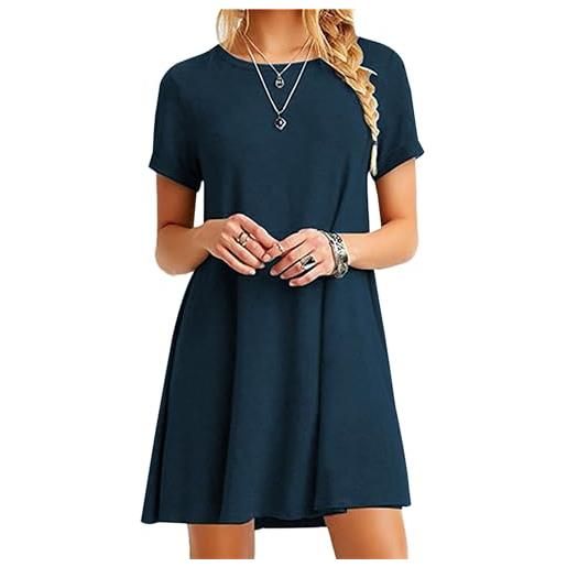 PUDANA abito midi waist per donne scoop collo largo rilassarsi adattabile abito cisterna sovradimensionato abiti casual ginocchio lunghezza corto blu navy xl