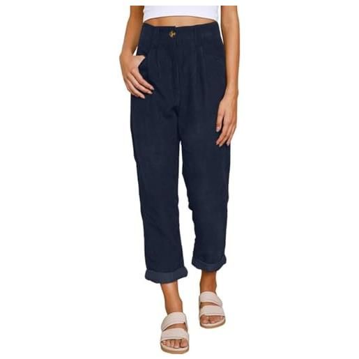 Yutdeng pantaloni da donna eleganti pantaloni larghi a gamba dritta pantalonis in velluto a coste in tinta unita pantalonis elastica vita alta pantalone casual con tasche