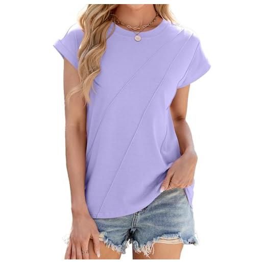 GRECERELLE top estivo da donna, casual, a maniche corte, a tunica, plissettato, primaverile, girocollo, maglietta da donna