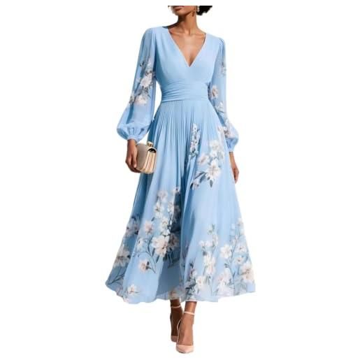 Minetom donna vestiti lunghi da matrimonio elegante collo v vestito a pieghe stampa floreale chiffon abito maxi damigella sera cerimonia