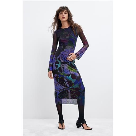 Desigual, abito in tulle stampato m. C. Lacroix, donna, poliestere, blu, l