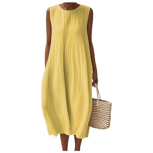Generico abito estivo donna lungo in lino boho chic vestito senza maniche girocollo con tasche floreale casual per mare spiaggia vacanza comodo taglie forti curvy moda 2026 elegante