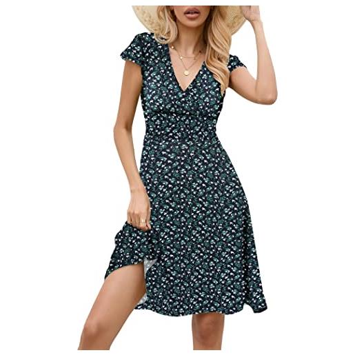 Zeagoo vestito donna estivo scollo a v maniche corte abito | elegante curvy, al ginocchio vestiti