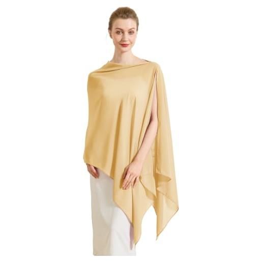 BEAUTELICATE scialle elegante donna poncho coprispalle chiffon stola cape estivo per sposa damigella cerimonia matrimonio abito, giallo mostarda