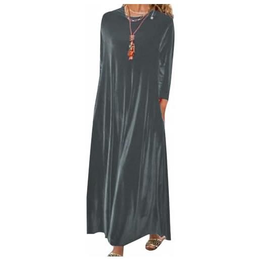 Minetom maxi vestito da cerimonia velluto elegante autunno inverno girocollo tinta unita manica lunga taglie forti abito lungo da sera cocktail a grigio xl