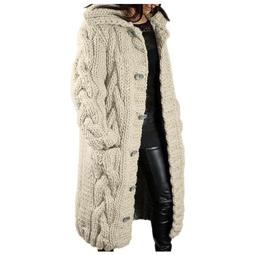 Generisch cardigan da donna a maglia grossa, maglione lungo, cardigan, tinta unita, maglione invernale, con bottoni singoli, giacca a maglia, cappotto con tasca